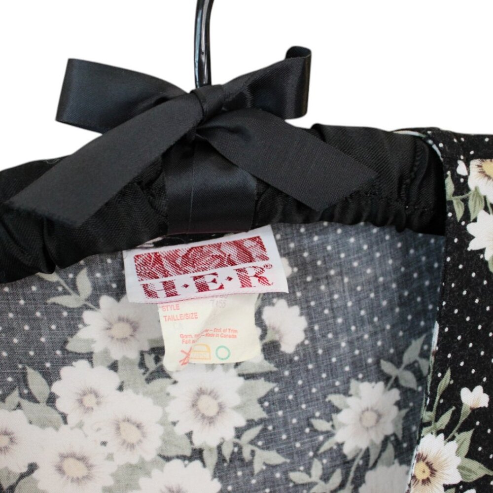 Vintage Black Maxi Dress with White Floral Print and Green Leaves - Picture 8 of 8